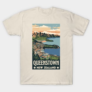 A Vintage Travel Art of Queenstown - New Zealand T-Shirt